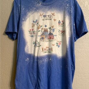 Cottagecore Graphic Tee Farmhouse Folk Shirt Blue Bleach Dyed Heartland Style